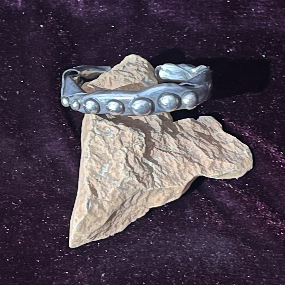 Signed Handmade Native American Cuff Bracelet Sterling Silver Tesuque Peublo